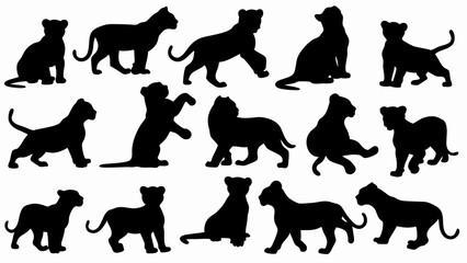 set of lion cub  silhouette vector on white background