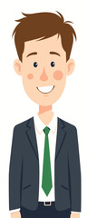 Smiling Cartoon Businessman in Suit and Green Tie