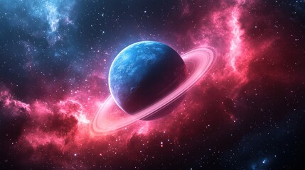 Obraz premium Cosmic Ringed Planet: A Celestial Wonder