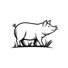 pig silhouette logo vector line art logo design