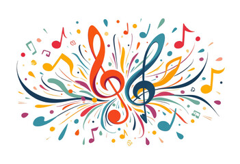 Vibrant Music Notes with Colorful Abstract Swirls
