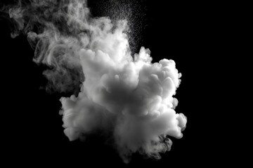 White smoke puff isolated against a transparent black backdrop. This steam explosion creates a unique special effect, showcasing an effective texture of steam, fog, and smoke. A royalty-free PNG stoc