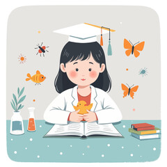 Young Scientist with Duckling and Graduation Cap