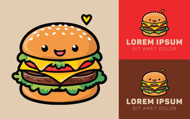 Delicious Burger Logo with Cheese, Lettuce, and Tomato Filling
