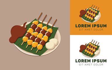 Indonesian Yellow Sauce Satay Icon Logo Design