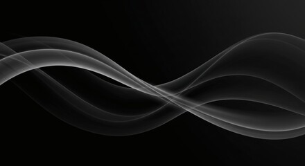 Abstract White Wave Flowing on Black Background Minimalist Modern Design