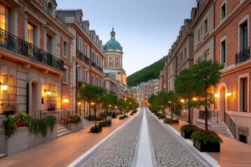A scenic view of an old town preserved in time under golden light