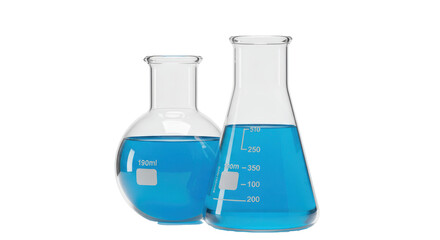 Isolated Laboratory Flasks with Blue Liquid