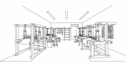 Obraz premium Artisanal textile weaving workshop line art with minimal design and monochrome