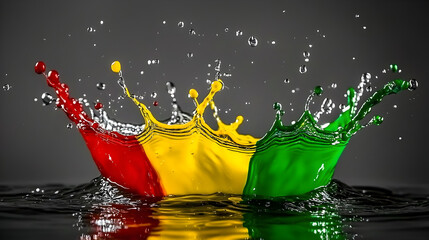 splash explosion with thick, colorful droplets frozen in mid-air against a dark backdrop 