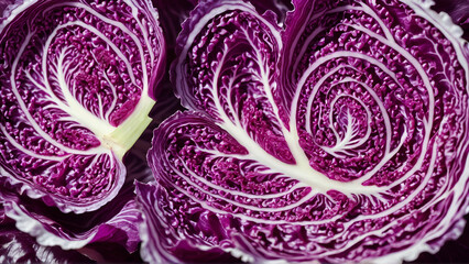 Obraz premium micro view of raw cabbage, a healthy purple vegetable, Generative AI