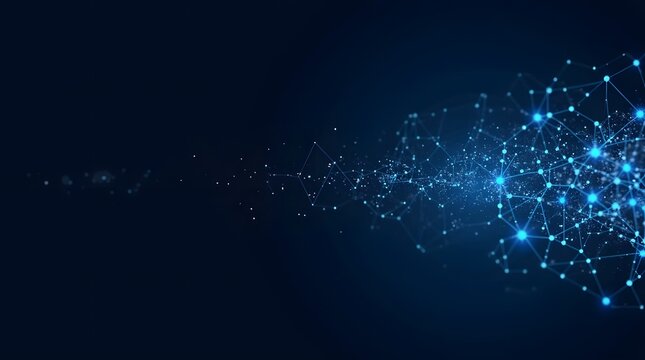 Abstract blue network background with glowing nodes and connections. Best for technology, data, science, and futuristic concepts.
