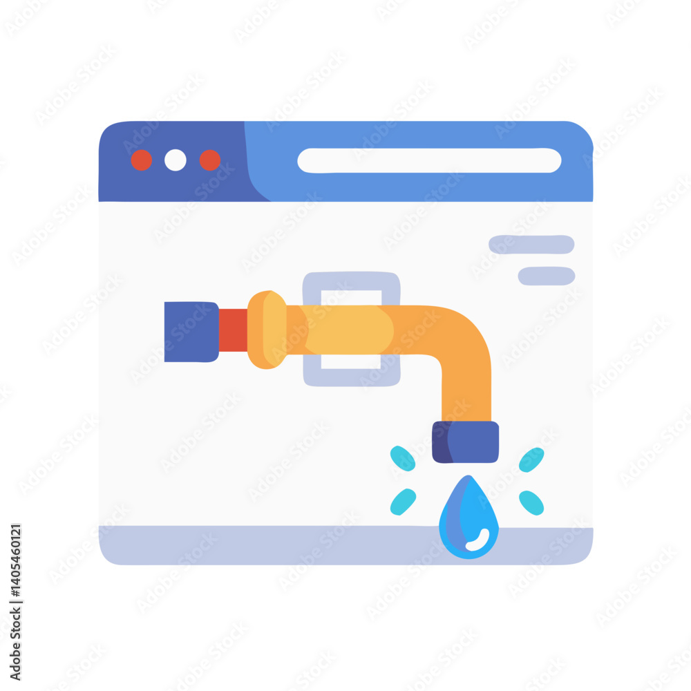 Poster Browser with Pipe and Leak Icon Representing Data Breach and Online Security Vulnerability