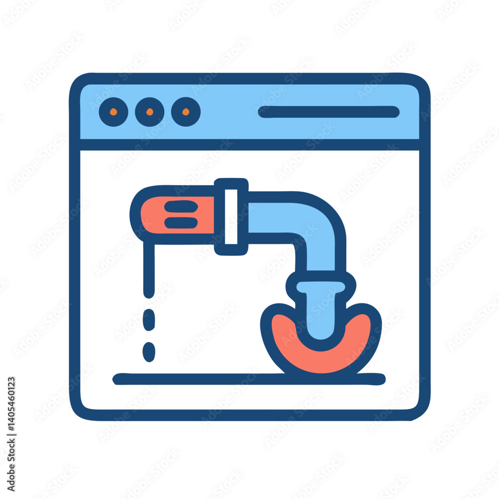Poster Browser with Pipe and Leak Icon Representing Data Breach and Online Security Vulnerability