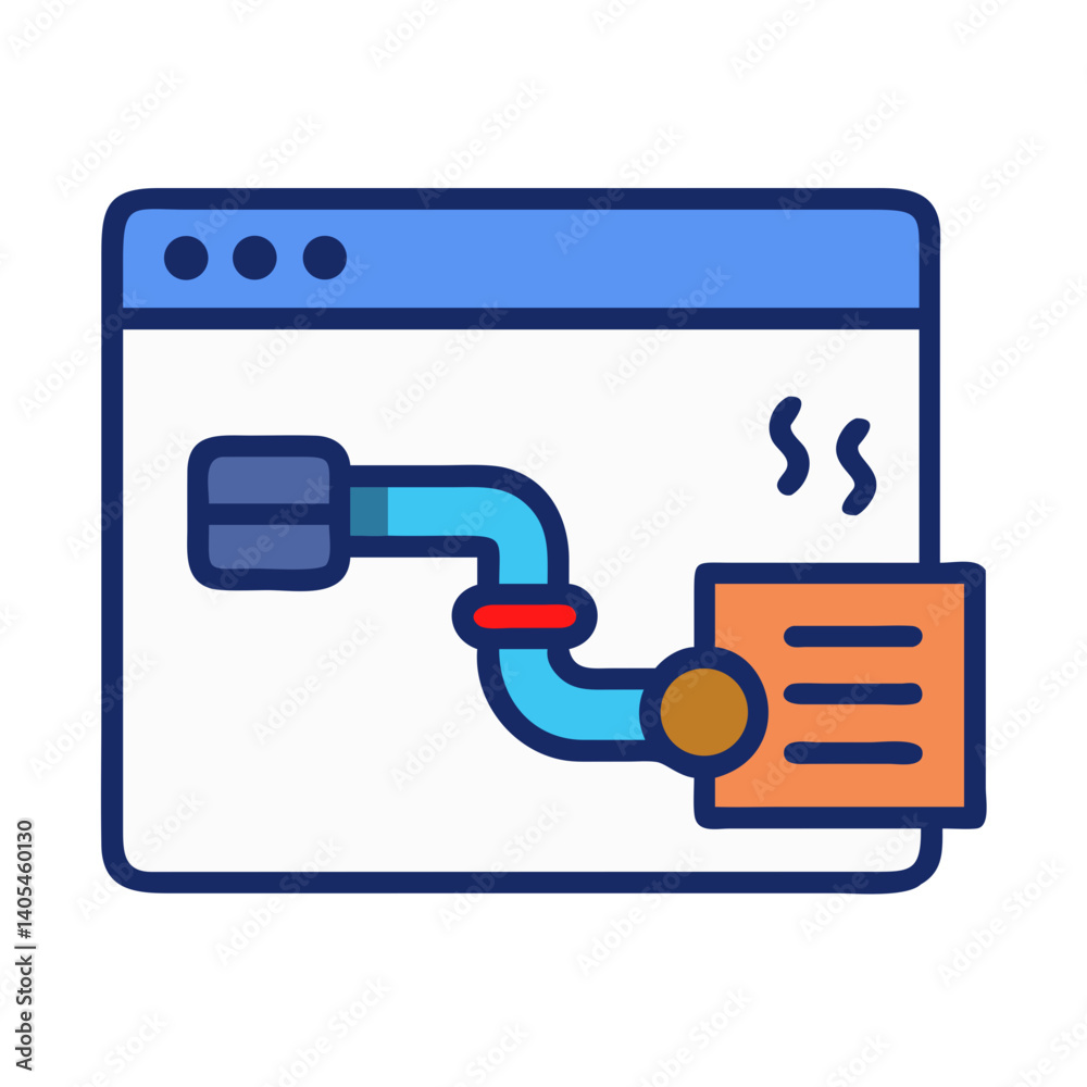 Poster Browser with Pipe and Leak Icon Representing Data Breach and Online Security Vulnerability