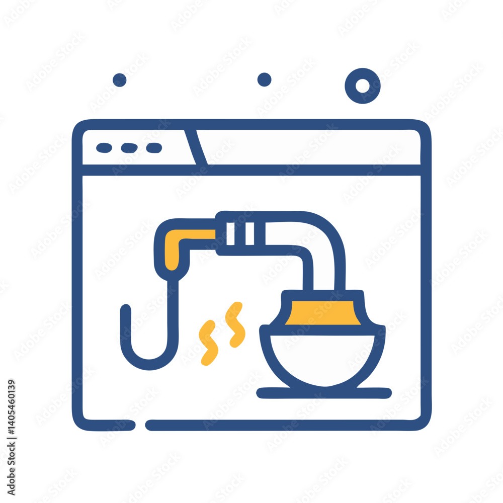 Poster Browser with Pipe and Leak Icon Representing Data Breach and Online Security Vulnerability