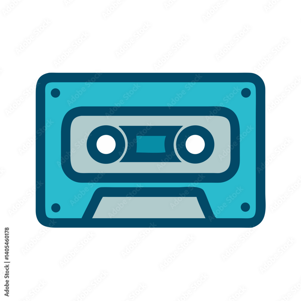 Poster cassette tape icon representing retro audio media and analog sound recording