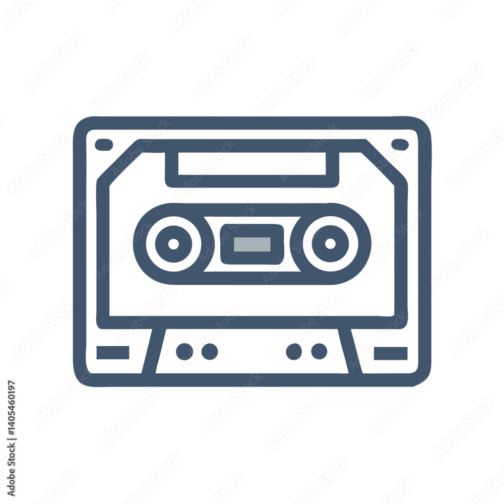 Poster Cassette Tape Icon Representing Retro Audio Media and Analog Sound Recording