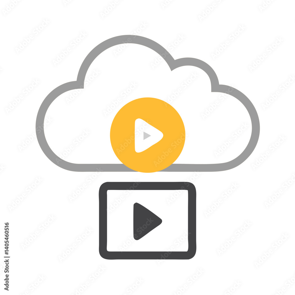 Aufkleber Cloud with Play Button Icon Representing Online Media Streaming and Cloud Playback