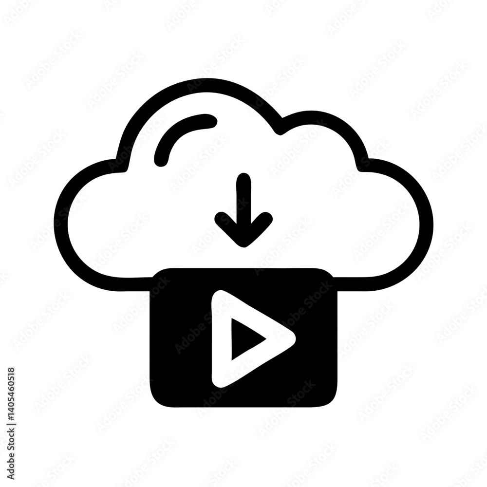 Poster Cloud with Play Button Icon Representing Online Media Streaming and Cloud Playback