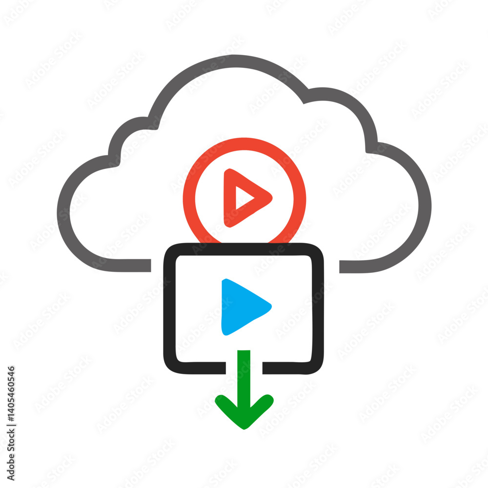 Poster Cloud with Play Button Icon Representing Online Media Streaming and Cloud Playback