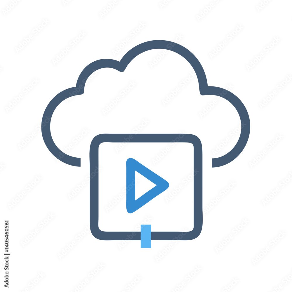 Poster cloud with play button icon representing online media streaming and cloud playback