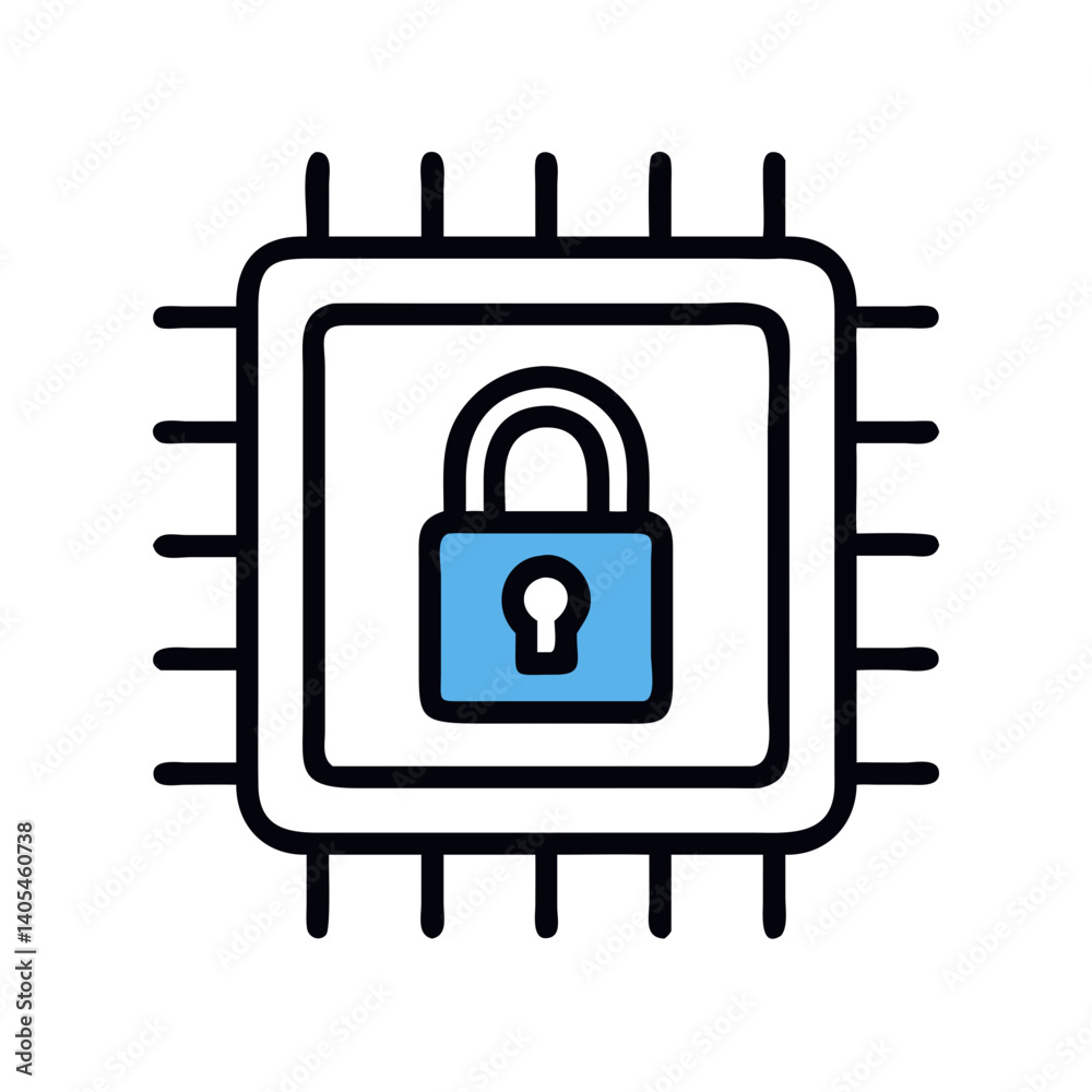 Aufkleber Cybersecurity Chip with Lock Icon Representing Hardware-Based Security and Data Encryption