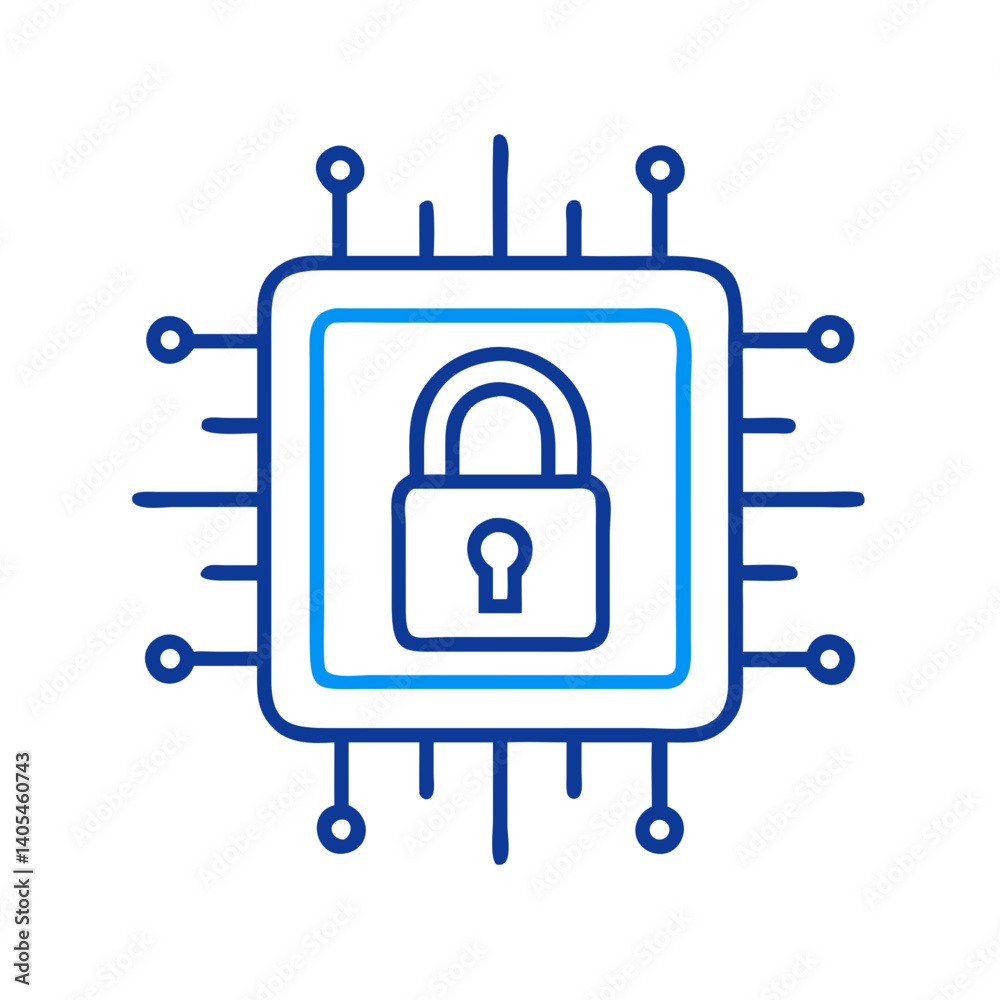Poster Cybersecurity Chip with Lock Icon Representing Hardware-Based Security and Data Encryption