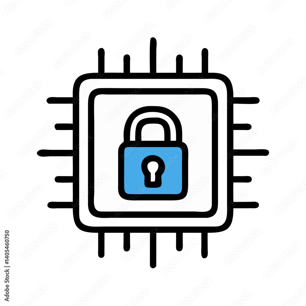 Poster Cybersecurity Chip with Lock Icon Representing Hardware-Based Security and Data Encryption