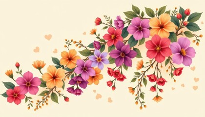 Fototapeta premium Cascading Blooms Illustrate a cascade of flowers flowing downwards, each bloom transitioning in color and shape.