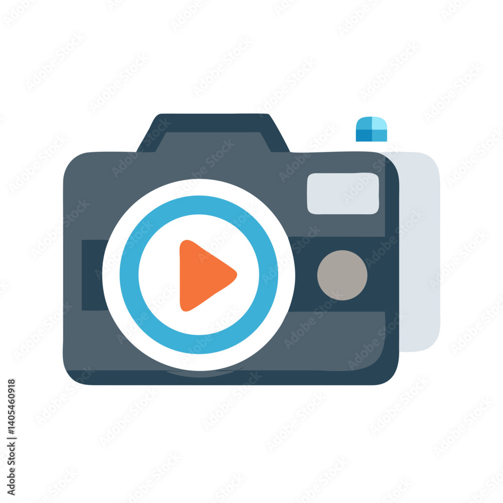 Poster Digital Camera with Play Button Icon Representing Photo Review and Media Playback