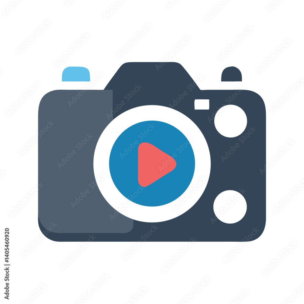 Poster Digital Camera with Play Button Icon Representing Photo Review and Media Playback