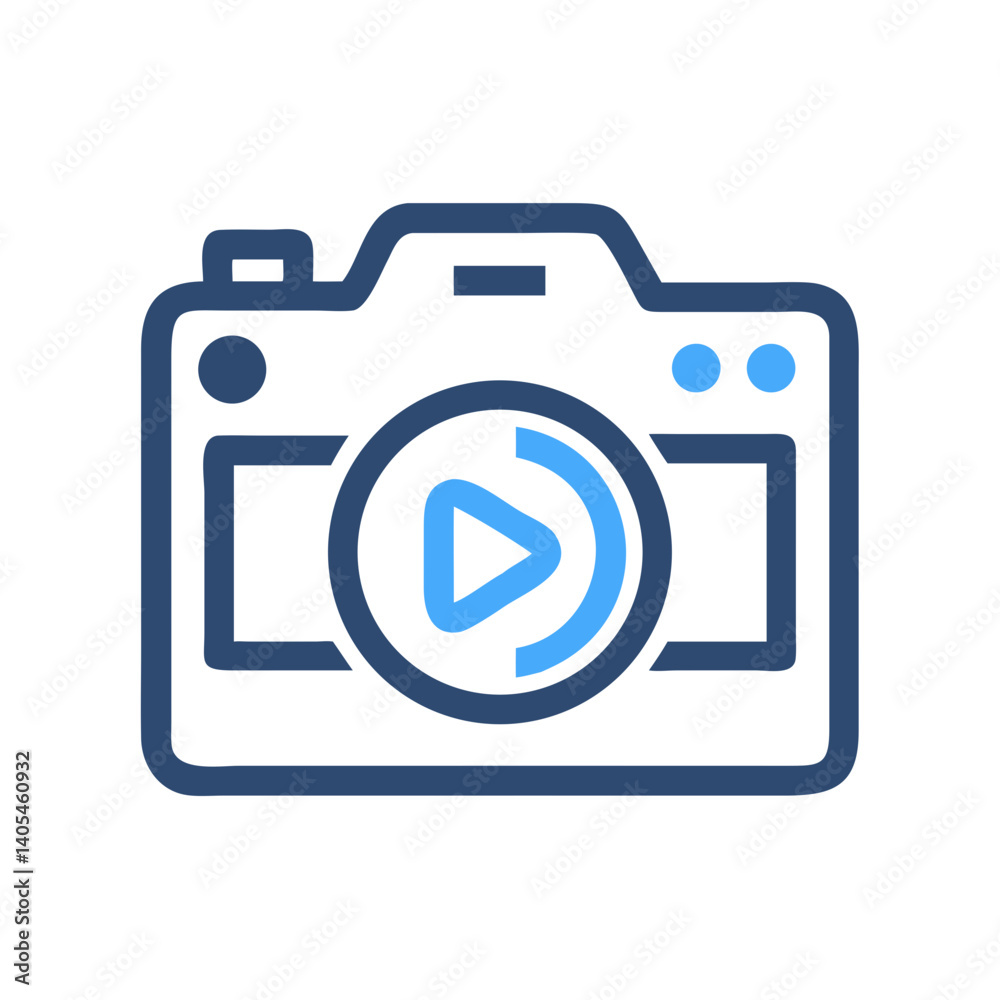Poster Digital Camera with Play Button Icon Representing Photo Review and Media Playback