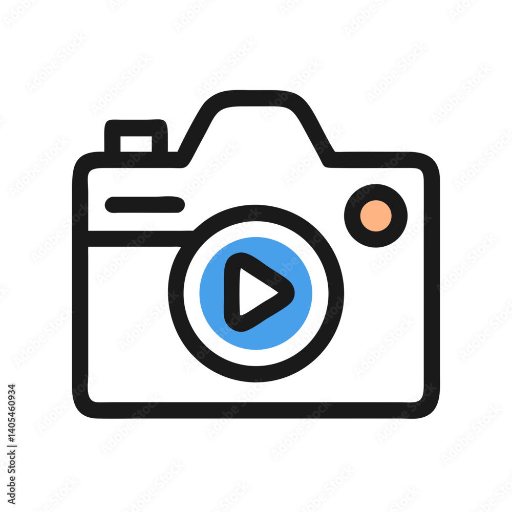 Poster Digital Camera with Play Button Icon Representing Photo Review and Media Playback