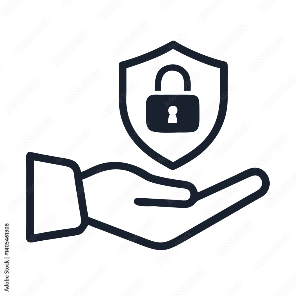 Poster Hand with Shield Lock Icon Representing Data Protection and Secure Access Control