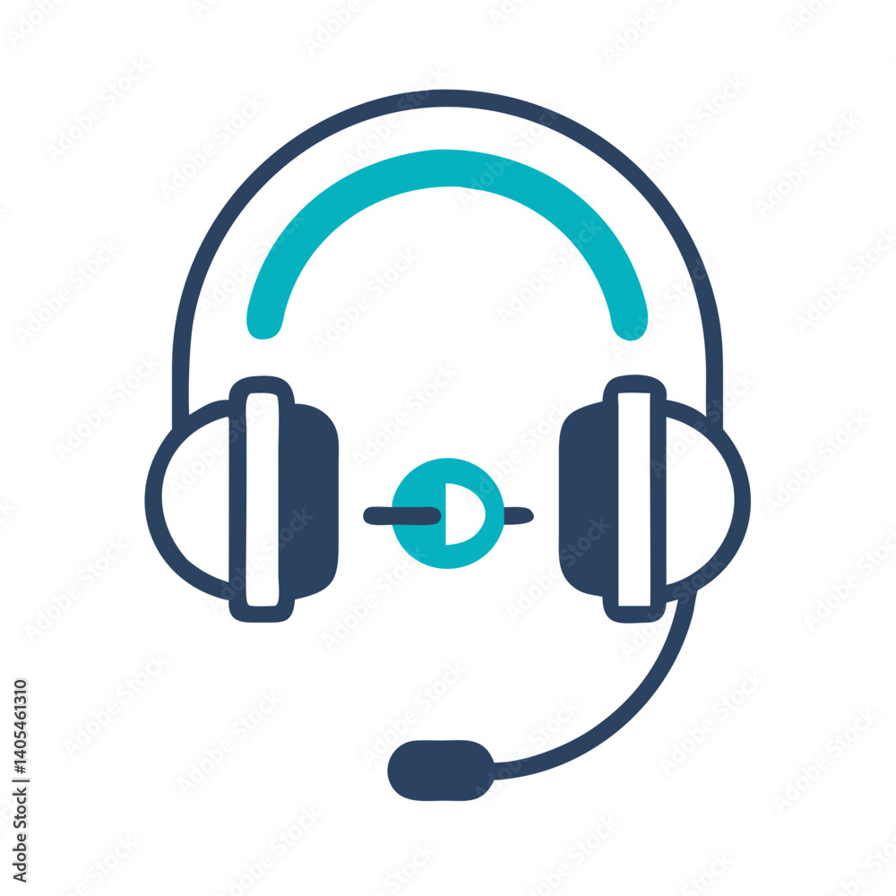 Poster Headset Icon Representing Audio Communication and Listening Device