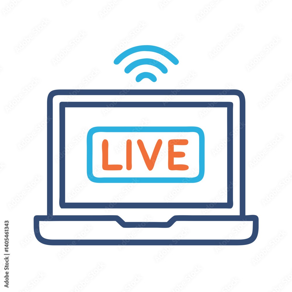 Aufkleber laptop with live label icon representing real-time streaming and online broadcast