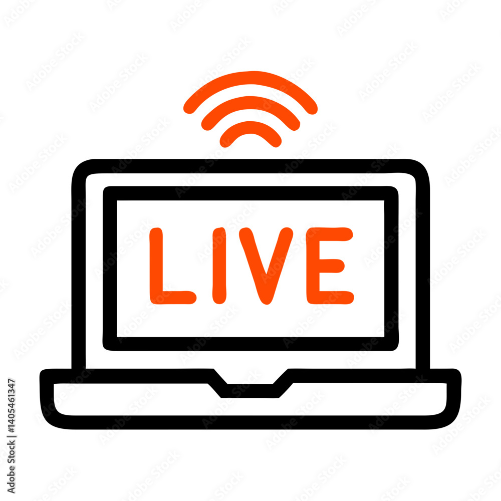Poster laptop with live label icon representing real-time streaming and online broadcast