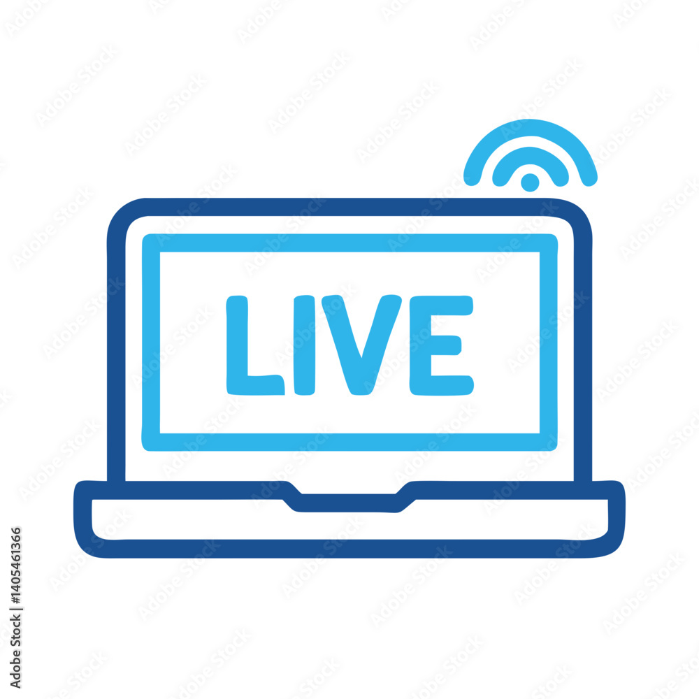 Poster laptop with live label icon representing real-time streaming and online broadcast