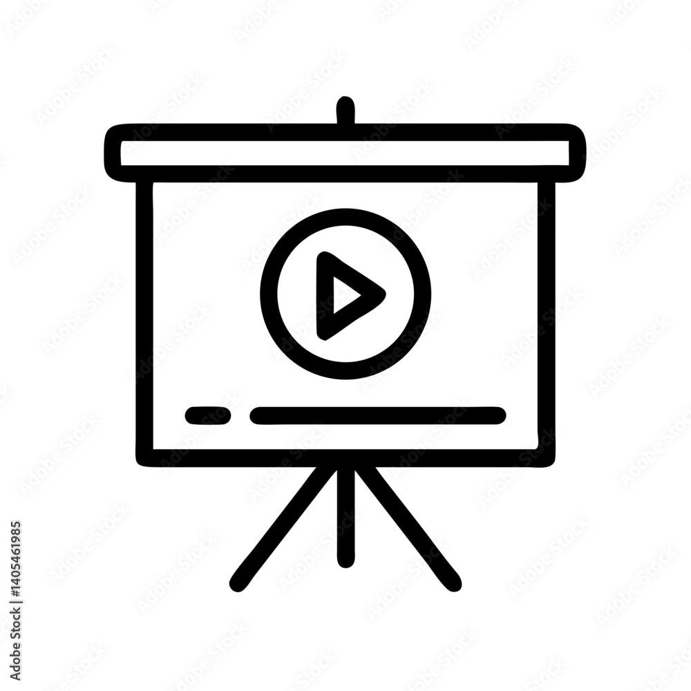 Poster Projection Screen with Play Button Icon Representing Video Presentation and Media Display