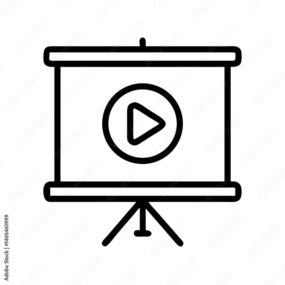 Poster Projection Screen with Play Button Icon Representing Video Presentation and Media Display