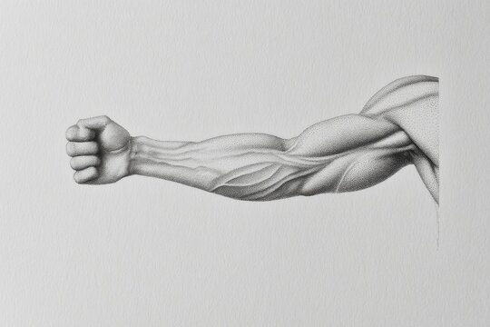 Minimal black and white sketch of arm muscle flexion