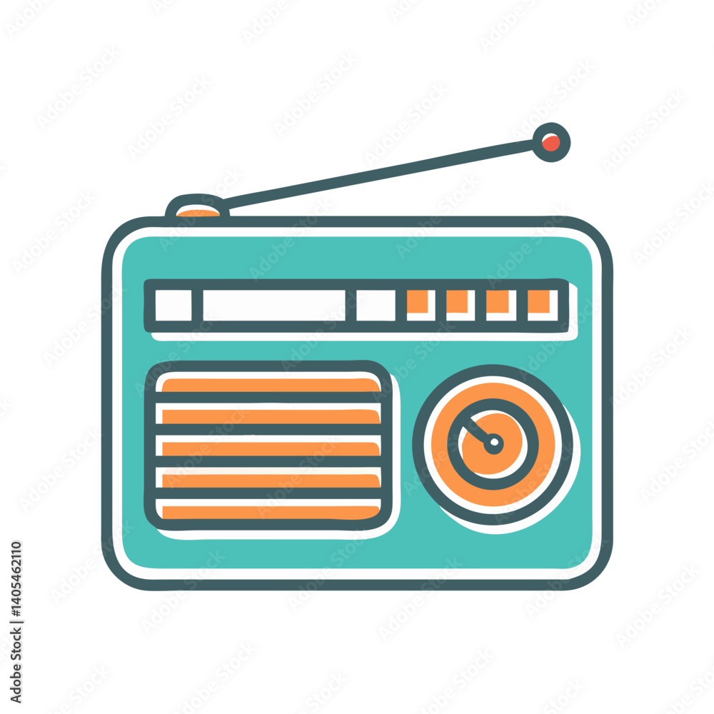 Poster retro radio icon representing vintage audio device and classic broadcasting