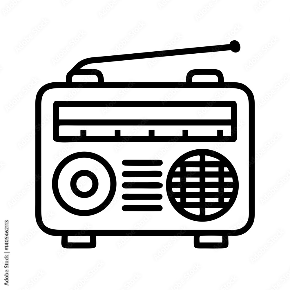 Poster retro radio icon representing vintage audio device and classic broadcasting