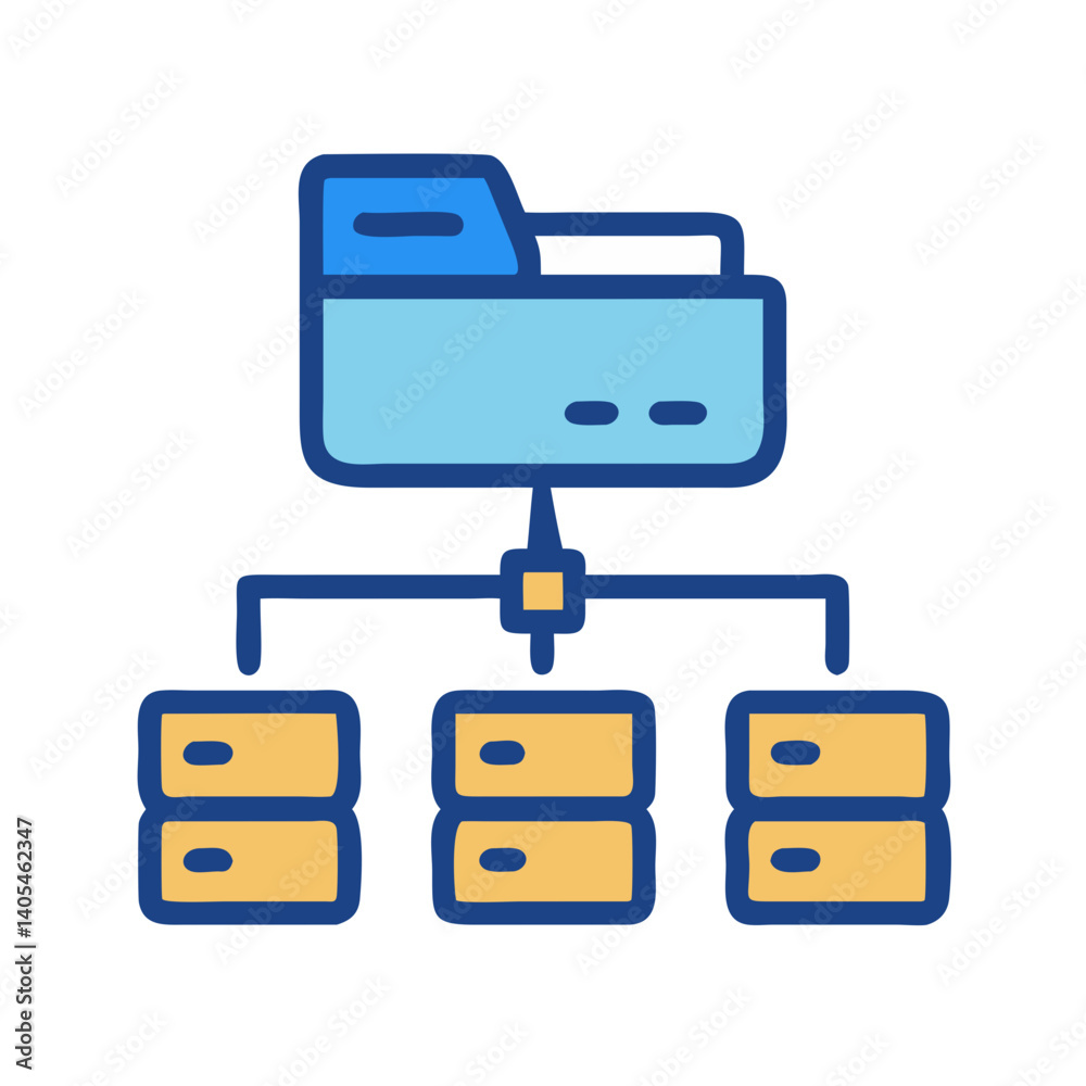 Poster Server Network with Folders Icon Representing Data Organization and File Sharing System