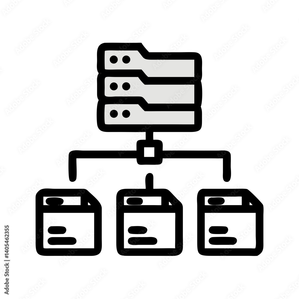 Poster Server Network with Folders Icon Representing Data Organization and File Sharing System