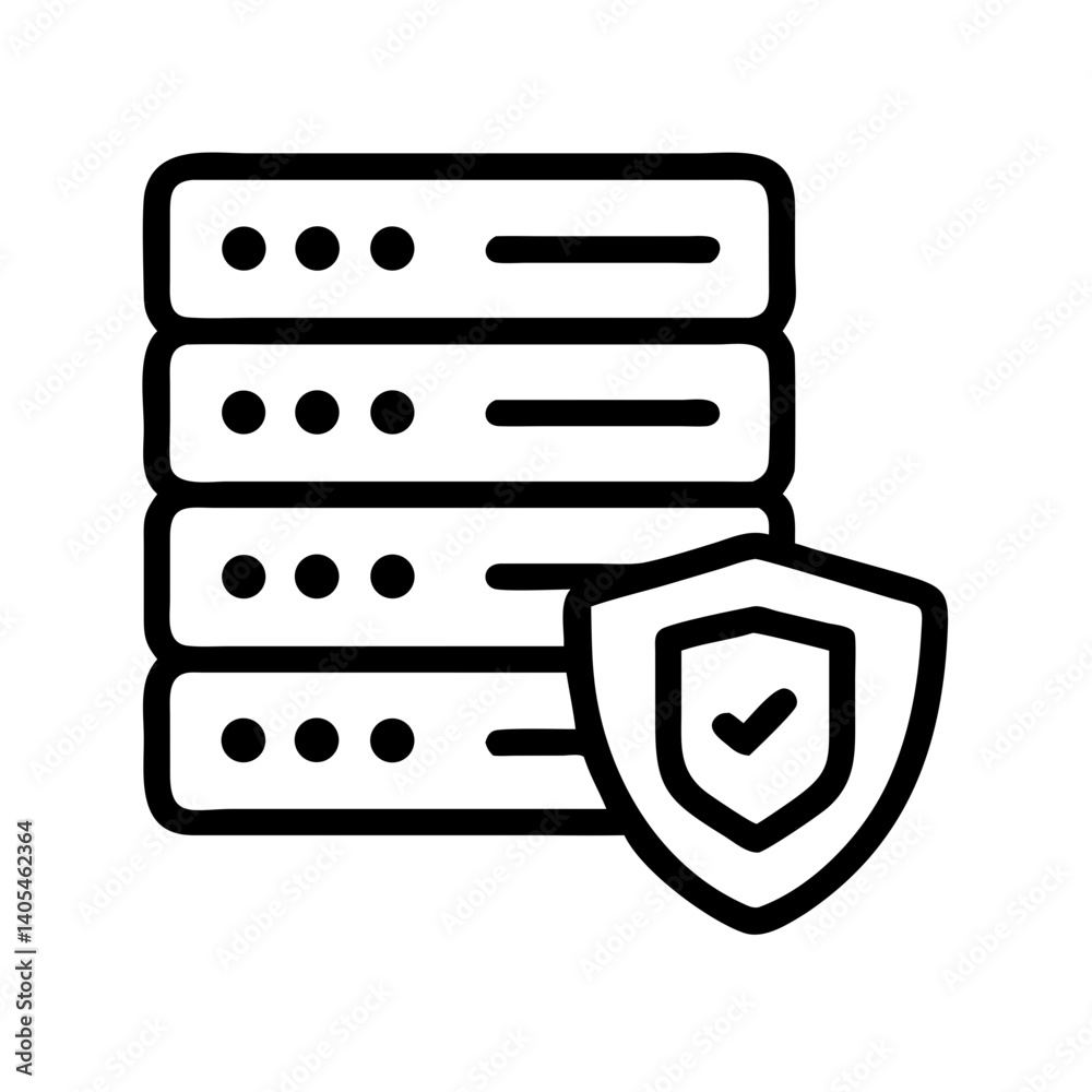 Poster Server Stack with Shield Icon Representing Data Protection and Network Security