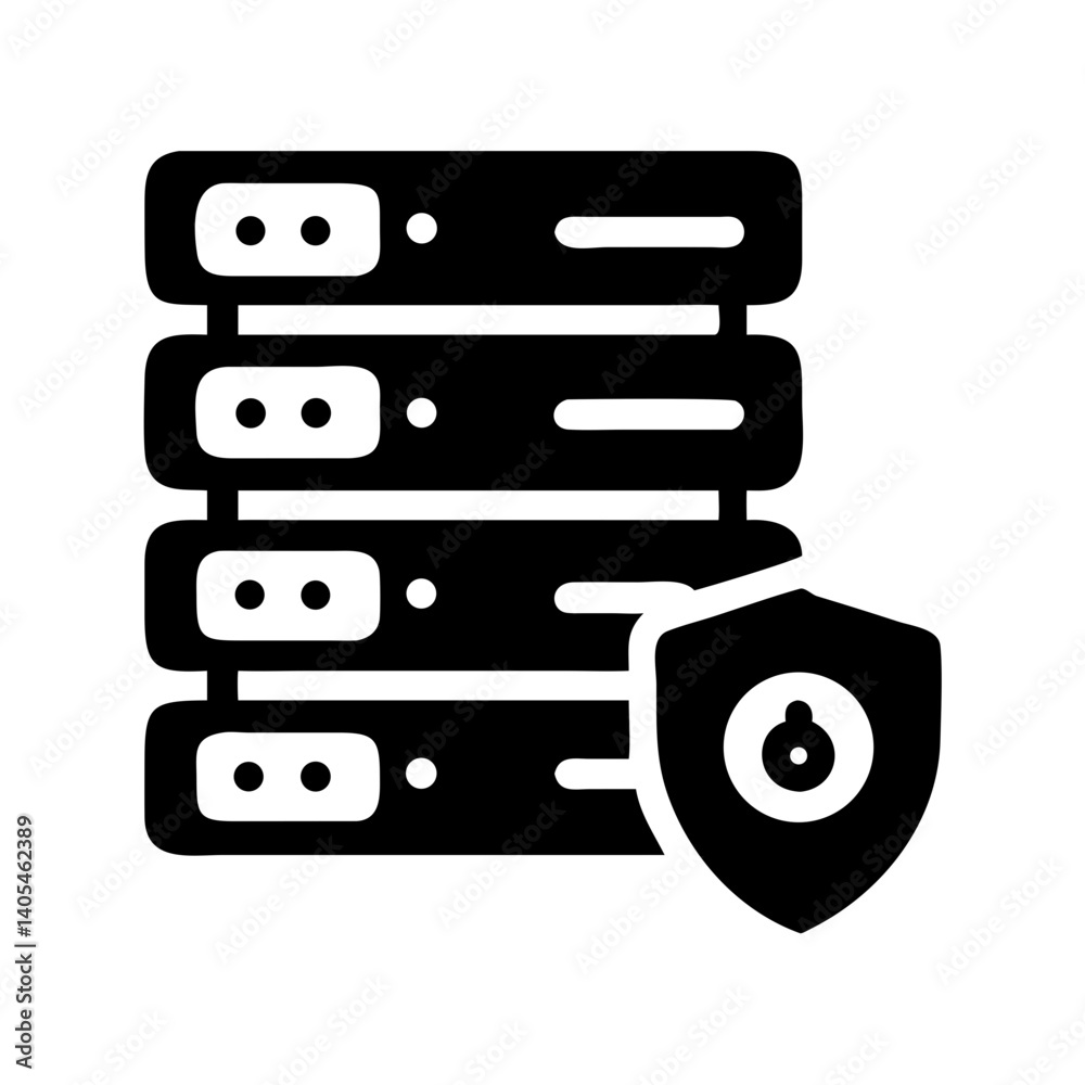 Poster Server Stack with Shield Icon Representing Data Protection and Network Security