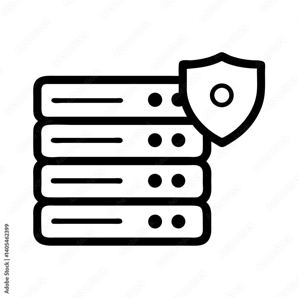 Leinwandbilder Server Stack with Shield Icon Representing Data Protection and Network Security