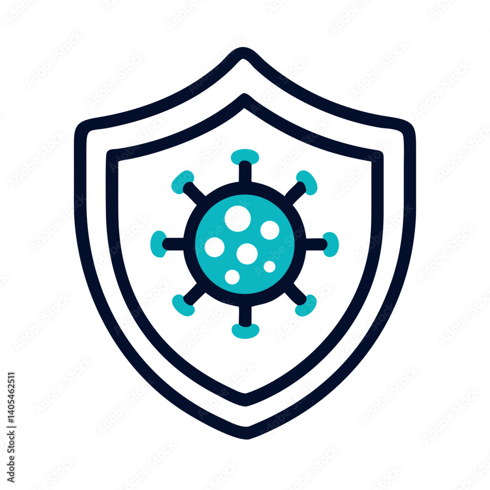 Poster shield with virus symbol icon representing antivirus protection and digital security